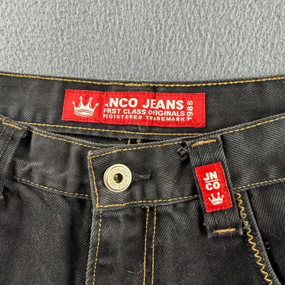 JNCO 8 Ball Jorts Men's 36 Black Skull Y2K Vintage Baggy Jean Shorts Embroidered